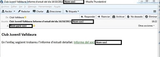 Email informe estudi dirigit - Club Valldaura