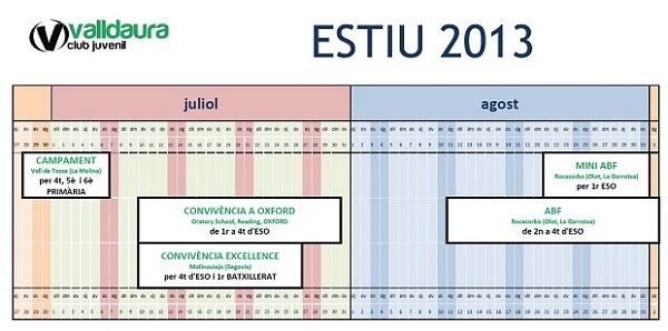 Calendari activitats estiu 2013 - Club Valldaura