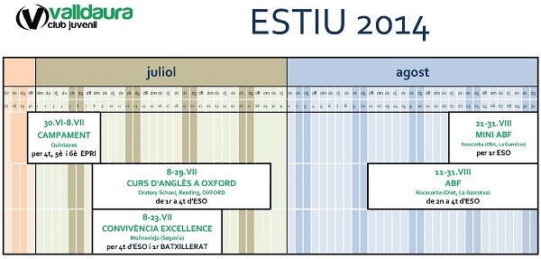 Calendari activitats estiu 2014 - Club Valldaura